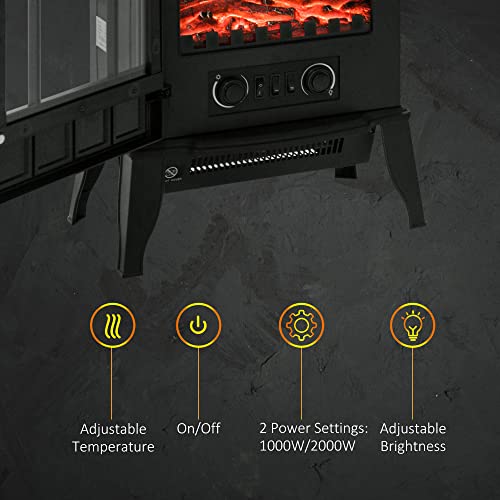 HOMCOM Electric Fireplace Stove LED Flame Effect 1000W/2000W Black