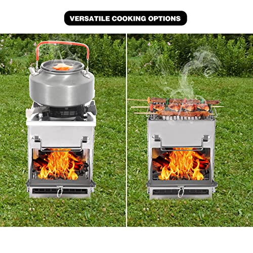 Portable Wood Burning Camping Stove with Grill Stand