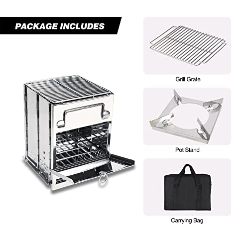 Portable Wood Burning Camping Stove with Grill Stand
