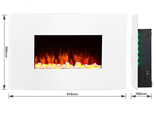 White Curved Glass Wall-Mounted Electric Fire, 1&2kW