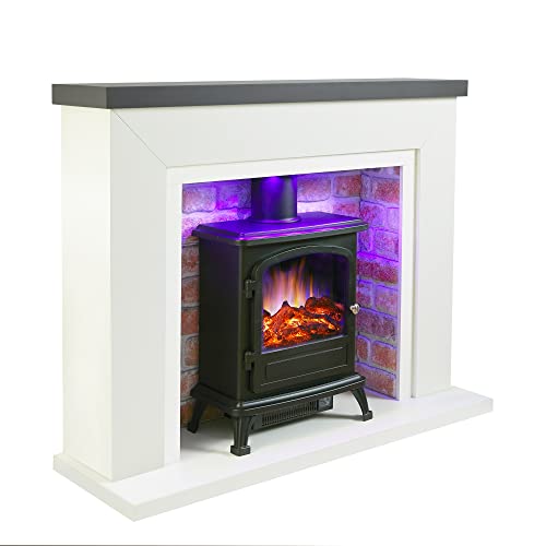 48’’ Off White Surround Electric Fireplace with LED Downlights