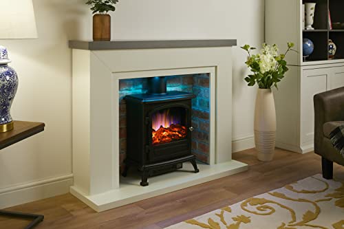 48’’ Off White Surround Electric Fireplace with LED Downlights