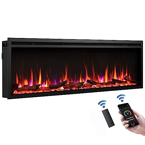 60" Castello Slim Frame Electric Fireplace with Multi-Colored Flames