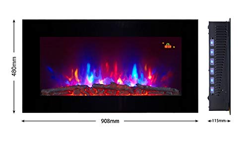 Flat Glass Wall-Mount Electric Fireplace with Pebble and Log