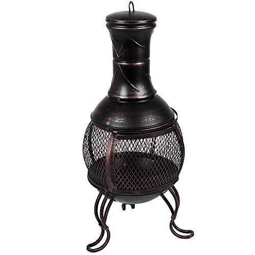 Steel Outdoor Chiminea Patio Heater with Grill, Black & Gold
