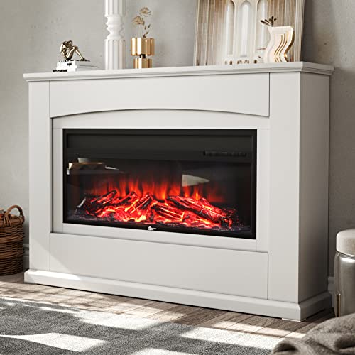 INMOZATA White Electric Fireplace Suite for TV Stand