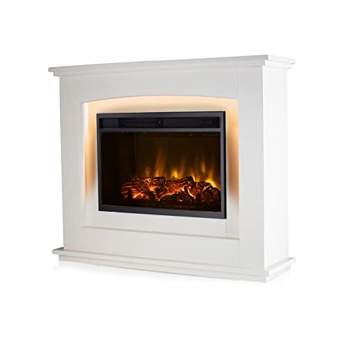 Warmlite Ivory Fireplace Suite with LED Log Effect