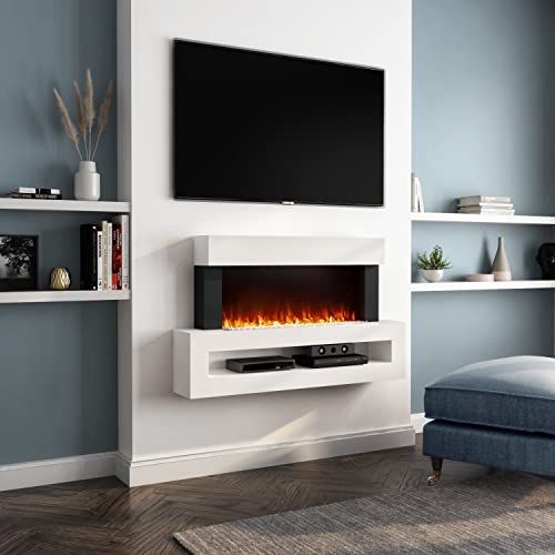 White Electric Wall Fireplace with LED Light Storage