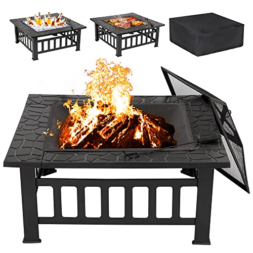 LEMY 32" Outdoor Fire Pit Square Wood Burning