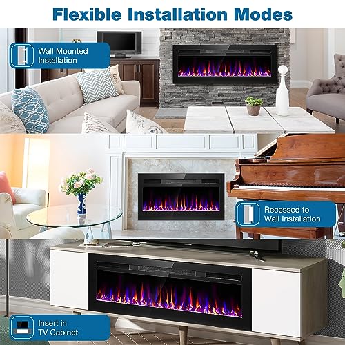 43" Electric Fireplace: Recessed & Wall-Mounted, Timer, Remote Control