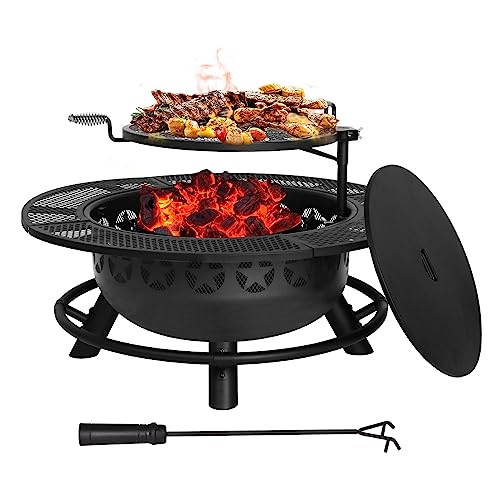 Hykolity 35" Fire Pit with Cooking Grate & Charcoal Pan