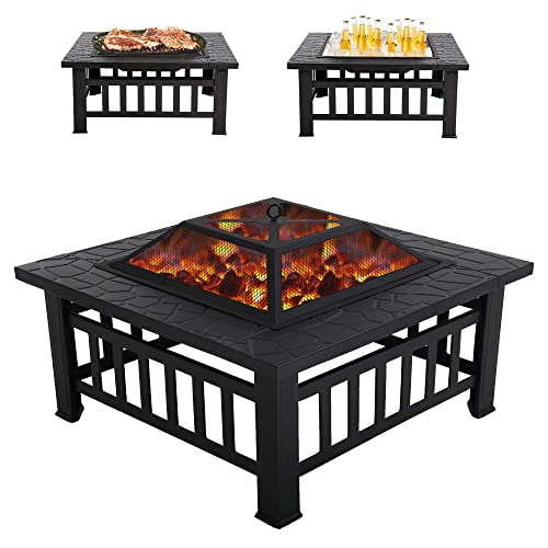 32in Square Metal Fire Pit for Outdoor Heating