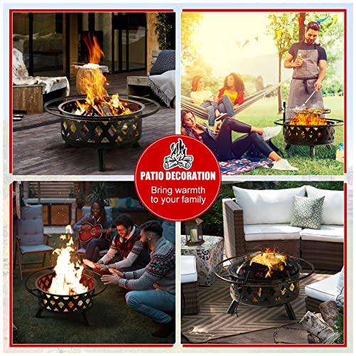 Aoxun 30in Fire Pit with Grill & Fire Poker