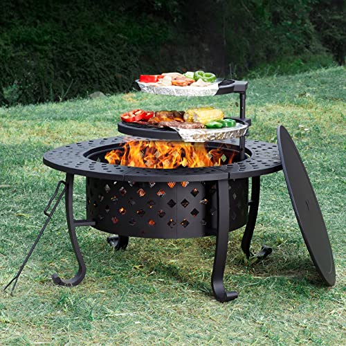 PaPaJet 36" Fire Pit with Grill, Table - Black