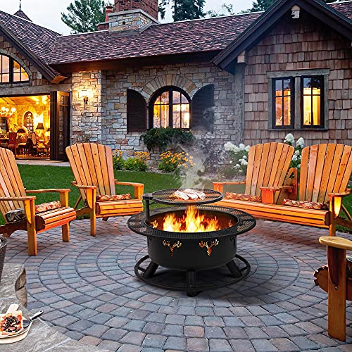 32in Outdoor Wood Burning Fire Pit with Swivel Grill