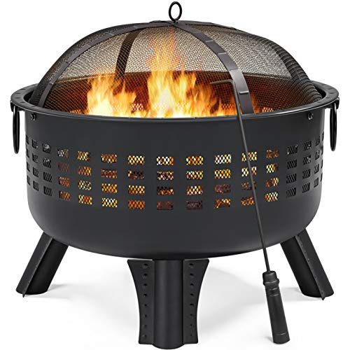 25in Black Iron Fire Pit for Outdoor Wood Burning
