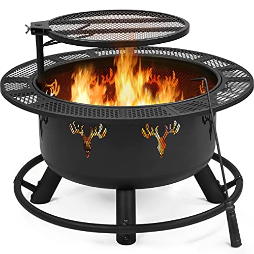 32in Outdoor Wood Burning Fire Pit with Swivel Grill