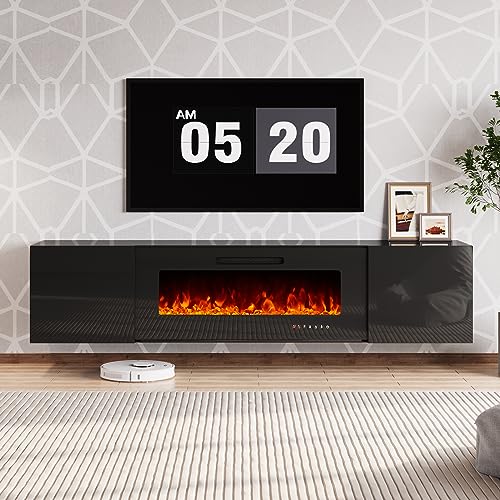 AMERLIFE Mirrored Fireplace TV Stand, Wall Mounted
