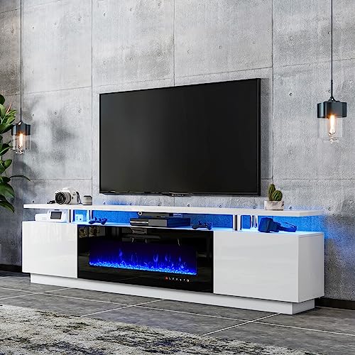 80" Luxoak White Fireplace TV Stand