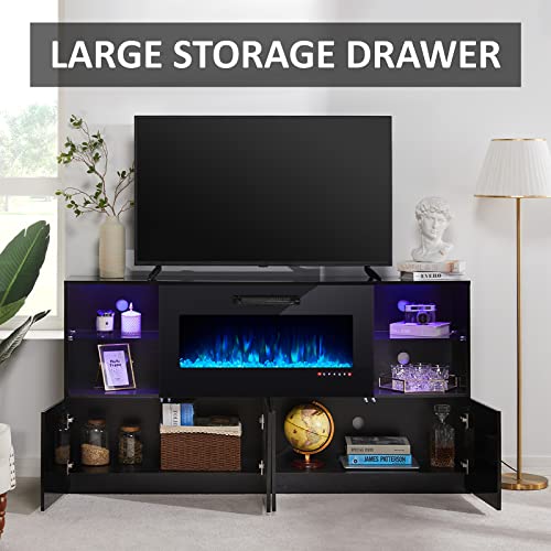 Modern High Gloss TV Stand with Electric Fireplace