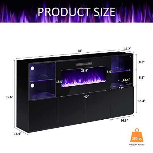 Modern High Gloss TV Stand with Electric Fireplace