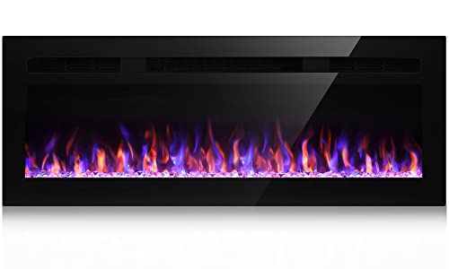 50" Electric Fireplace, Recessed/Wall Mount, Timer, Remote Control