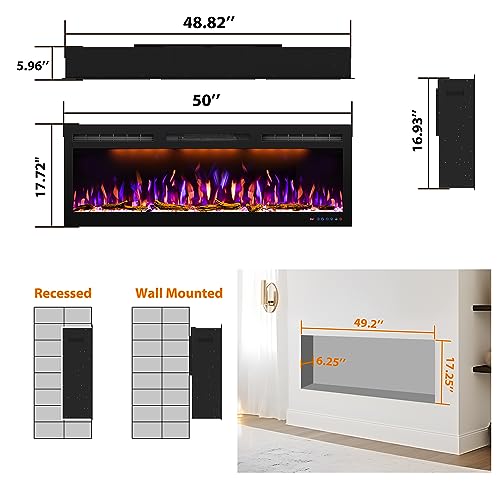 Mystflame 50" Electric Fireplace - Ultra Slim Design