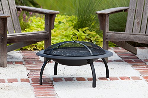 Portable Folding Round Steel Fire Pit with Carrying Bag