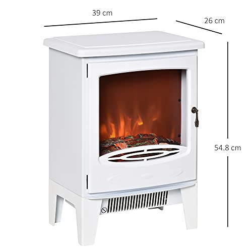 HOMCOM Electric Fireplace Stove, Realistic LED Flame, 900W/1800W, White