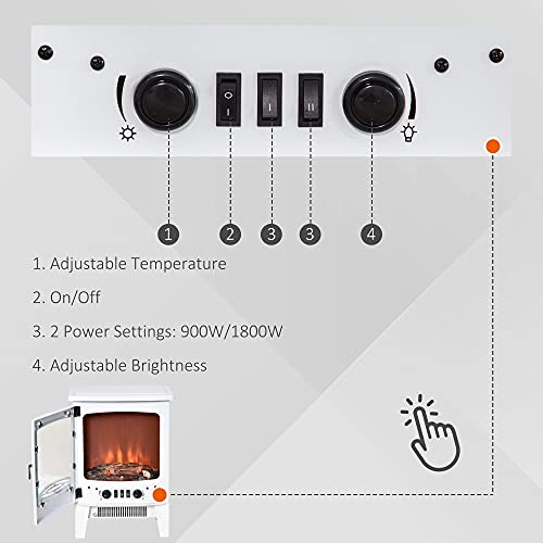 HOMCOM Electric Fireplace Stove, Realistic LED Flame, 900W/1800W, White