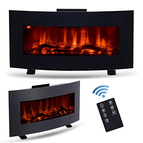 CO-Z 85cm Electric Fireplace | Wall/Freestanding | Thermostat, 3 Flame Effects, Remote Control