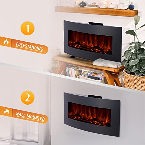 CO-Z 85cm Electric Fireplace | Wall/Freestanding | Thermostat, 3 Flame Effects, Remote Control