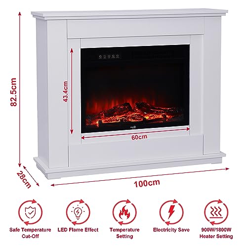 40" White Electric Fireplace Surround with Remote Control