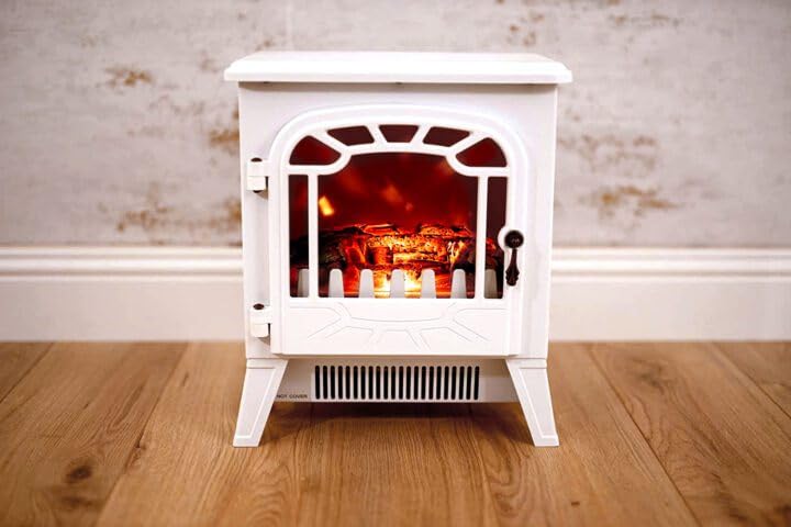 Marco Paul Electric Fireplace Stove - Adjustable Flame (White)