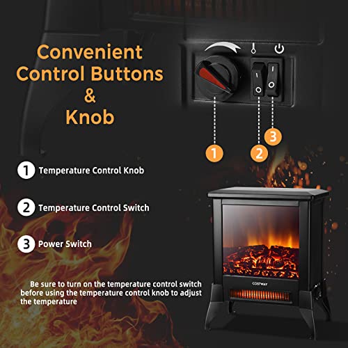 COSTWAY Electric Wood Burner with Fire Flame Effect