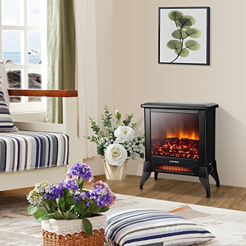 COSTWAY Electric Wood Burner with Fire Flame Effect