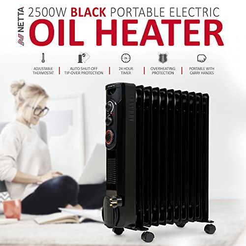 Portable 2500W Electric Heater with Thermostat - Black