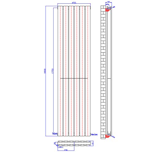 1800x452mm Anthracite Column Radiator - Double Flat Panel