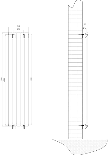Vertical Double Column Radiator - 1600 x 340mm, White