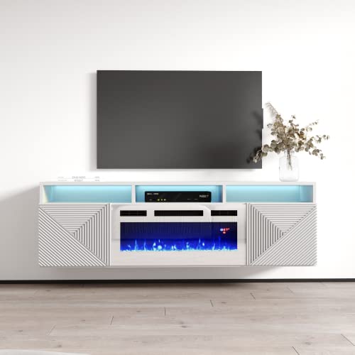 Modern Electric Fireplace TV Stand, Wall Mounted, 70