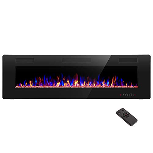 60 Inch Recessed/Wall Mounted Electric Fireplace, Low Noise, Remote Control