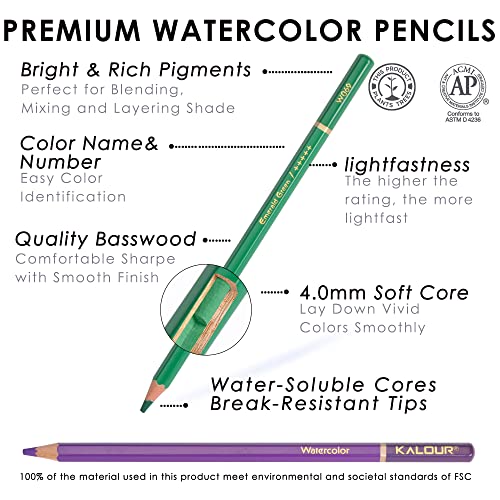 Kalour Watercolor Pencils Set, 72 Vibrant Colors