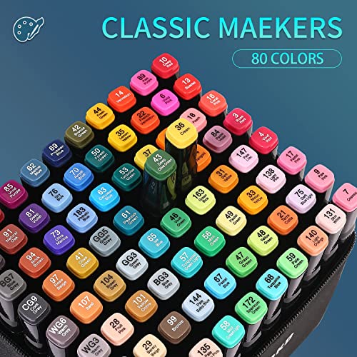 80-Color Alcohol Markers Set with Dual Tips