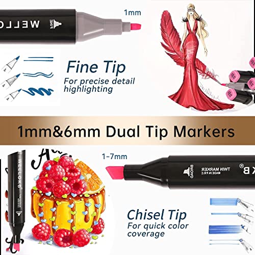80-Color Alcohol Markers Set with Dual Tips