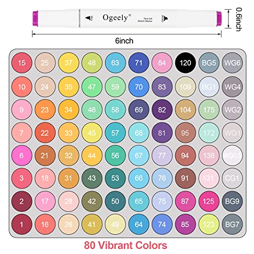 Ogeely Dual Tip Alcohol Markers, 80 Colors