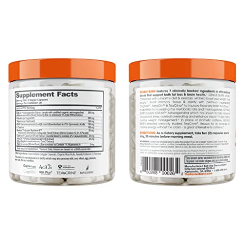 Genius Fat Burner - Thermogenic Weight Loss & Nootropic Focus Supplement - Natural Metabolism & Energy Booster for Men & Women | Thyroid Support and Appetite Suppressant w/ Gymnema Sylvestre, 60 Pills