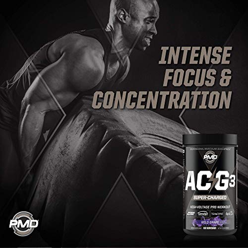 PMD Sports ACG3 Supercharged - Pre Workout - Powerful Strength, High Energy, Maximize Mental Focus, Endurance and Optimum Workout Performance for Men and Women - Blue Razz (60 Servings)