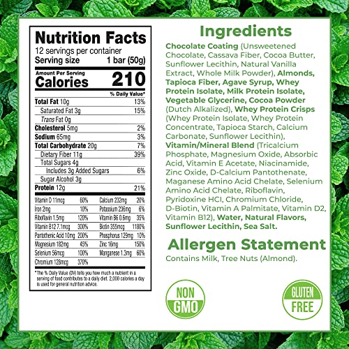 Keto Dark Chocolate Mint Nutrition Bars - High Protein, Gluten-Free (24 Pack)