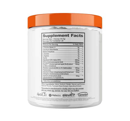 Genius Pre Workout Powder, Sour Apple - All-Natural Nootropic Pre-Workout & Caffeine-Free Nitric Oxide Booster Supplement with Beta Alanine & Alpha GPC - No Artificial Flavors, Sweeteners, or Dyes