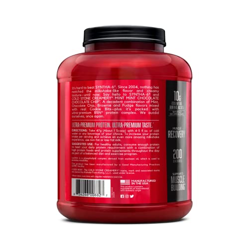 BSN Syntha-6 Whey Protein Powder, Cold Stone Creamery- Mint Mint Chocolate Chocolate Chip Flavor, Micellar Casein, Milk Protein Isolate Powder, 44 Servings